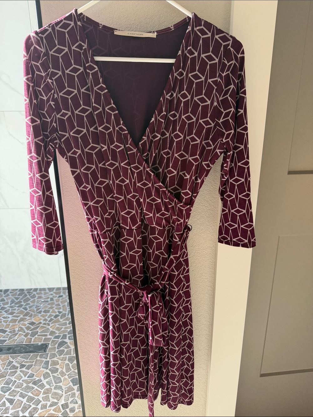 41 Hawthorn plum Geometric Wrap Dress